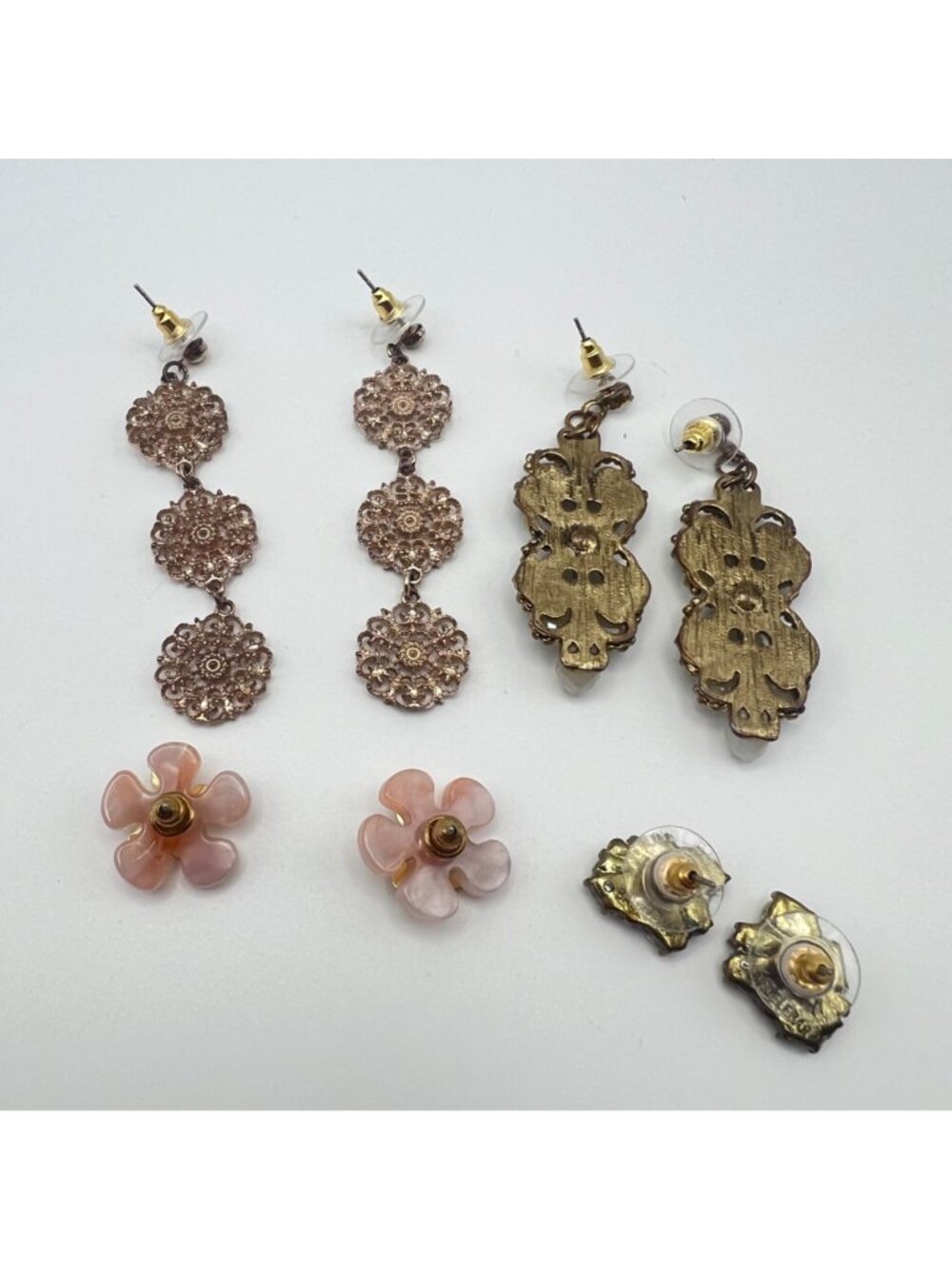 Lot Of 4 Pierced Earrings Baublebar Dangle Stud Gold Rose Tones Floral Beaded - Picture 9 of 11